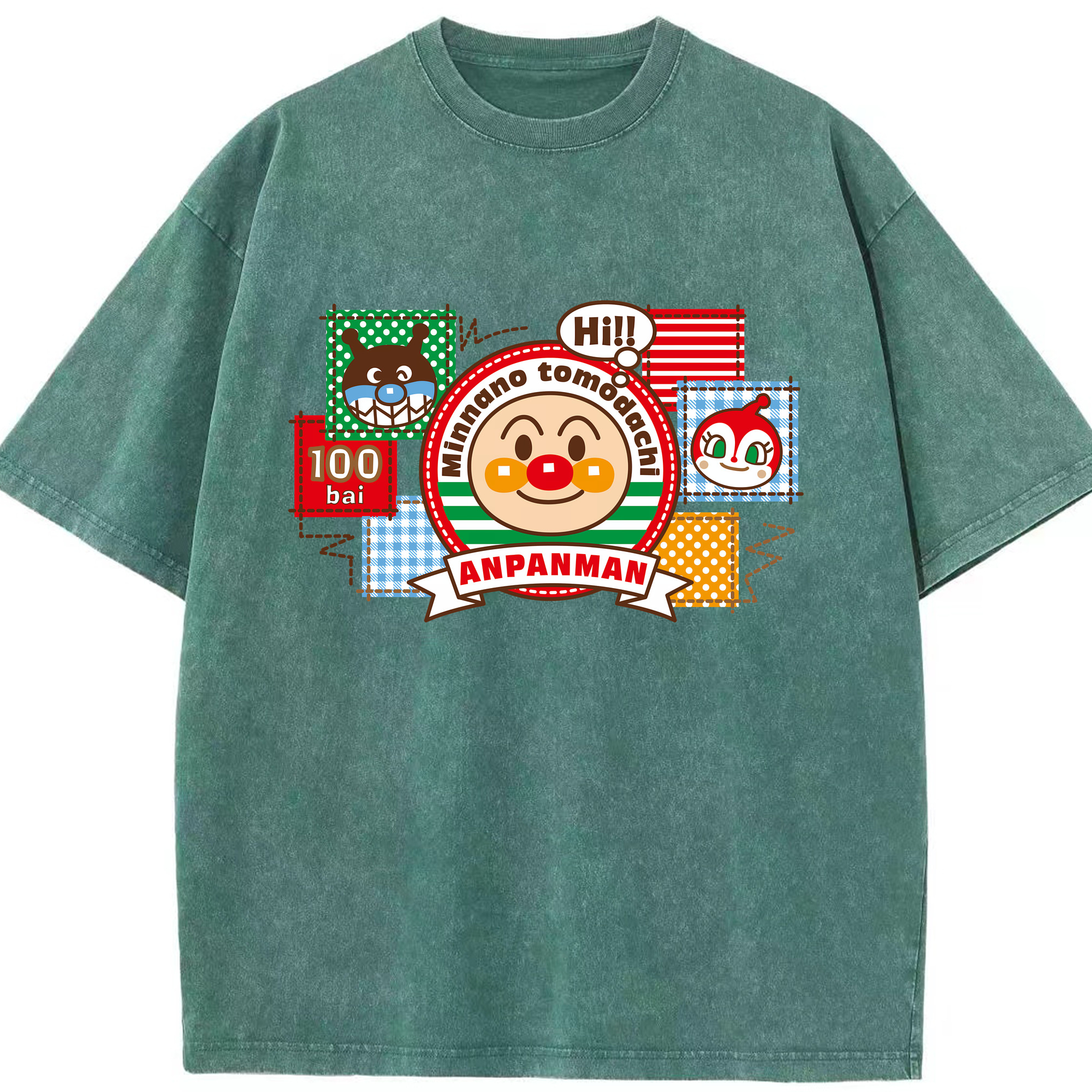 （画像用） アンパンマン Anpanman 綿100% ヴィンテージ風 半袖Tシャツ（フロントプリント）